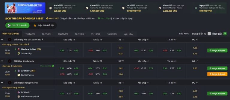 Đa dạng loại hình soi kèo thể thao tại 11Bet